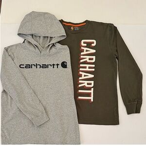 Carhartt Kids Bundle Lot, Gray and Brown Logo Long Sleeve Shirt &‎ Hoodie, L-XL